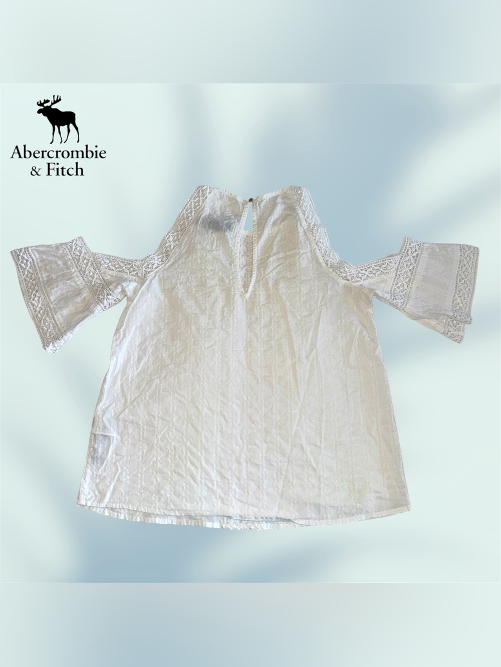 🛍️SALE🛍️ Abercrombie & Fitch 100% Cotton White Cold-Shoulder Lace-Trim Blouse - Picture 3 of 5